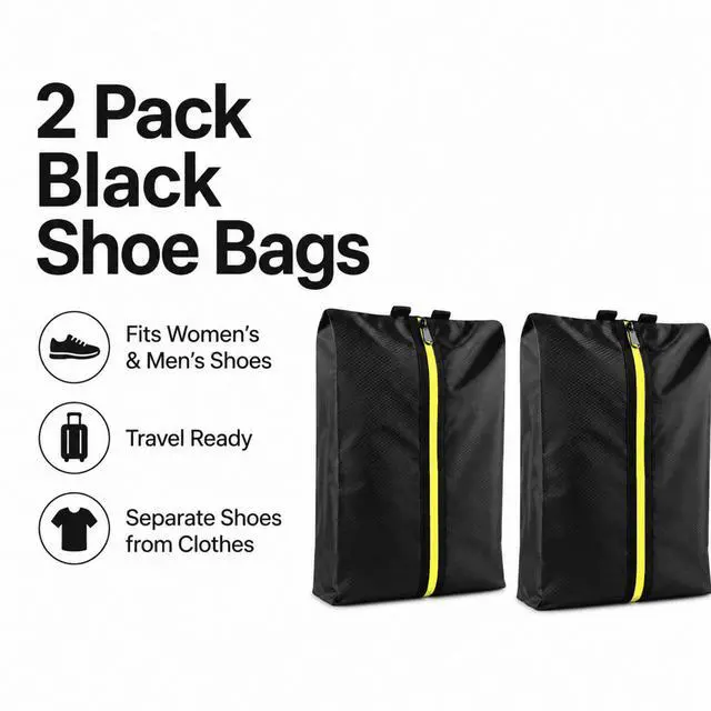 Alt view image 2 of 7 - QXWPBV Shoe Bags for Travel, Water-Resistant Shoe Organizer Bags for Womens and Mens Shoes, Black, 2 Pack