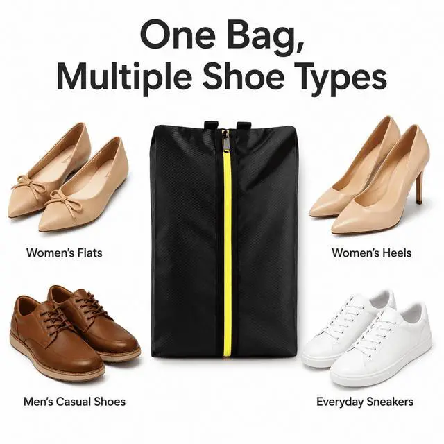 Alt view image 3 of 7 - QXWPBV Shoe Bags for Travel, Water-Resistant Shoe Organizer Bags for Womens and Mens Shoes, Black, 2 Pack