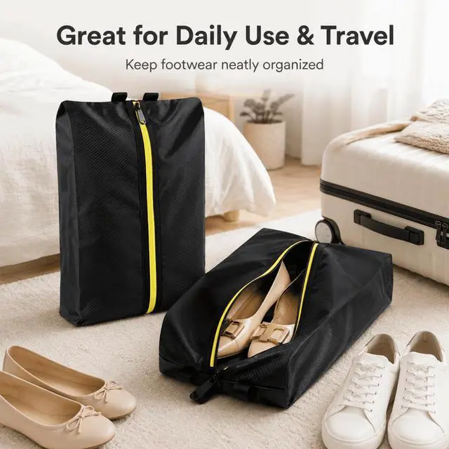 Alt view image 4 of 7 - QXWPBV Shoe Bags for Travel, Water-Resistant Shoe Organizer Bags for Womens and Mens Shoes, Black, 2 Pack