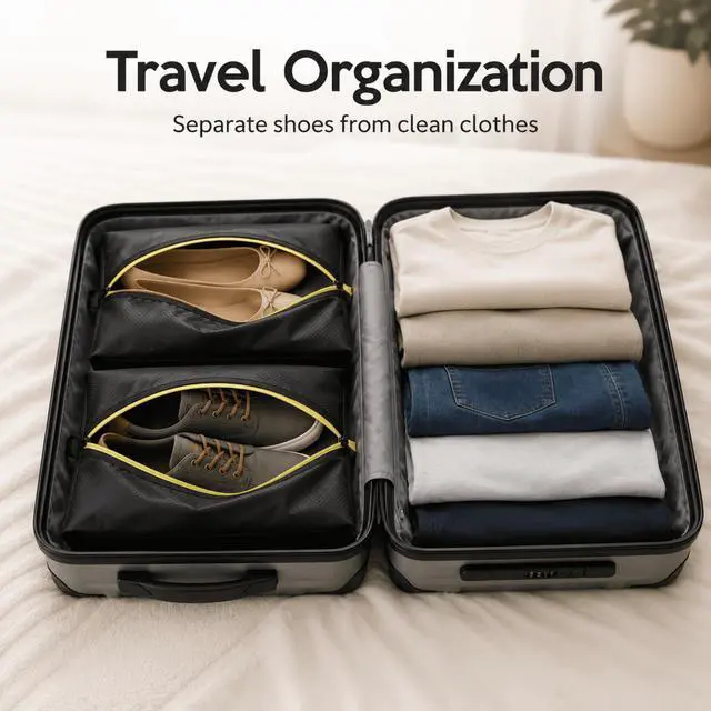 Alt view image 5 of 7 - QXWPBV Shoe Bags for Travel, Water-Resistant Shoe Organizer Bags for Womens and Mens Shoes, Black, 2 Pack