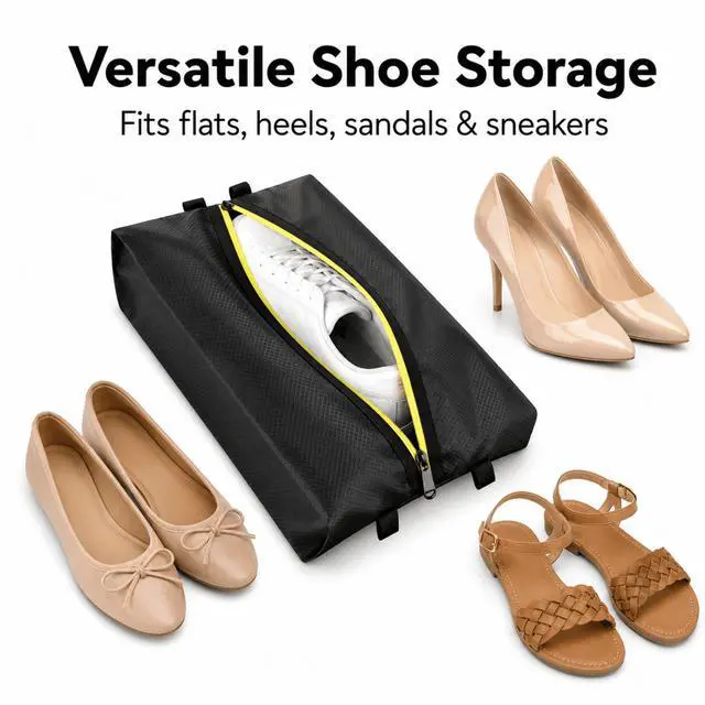 Alt view image 7 of 7 - QXWPBV Shoe Bags for Travel, Water-Resistant Shoe Organizer Bags for Womens and Mens Shoes, Black, 2 Pack