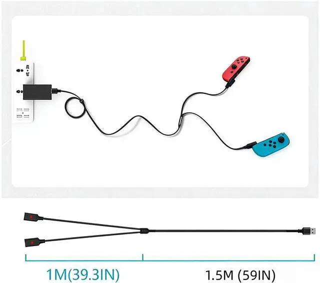 Alt view image 2 of 7 - QXWPBV Joy-Con Controller Charging Cable for Nintendo Switch and Switch OLED, 98.4 in, Black