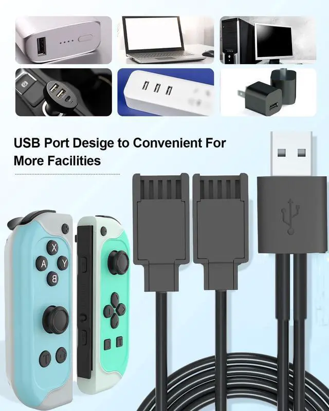 Alt view image 6 of 7 - QXWPBV Joy-Con Controller Charging Cable for Nintendo Switch and Switch OLED, 98.4 in, Black