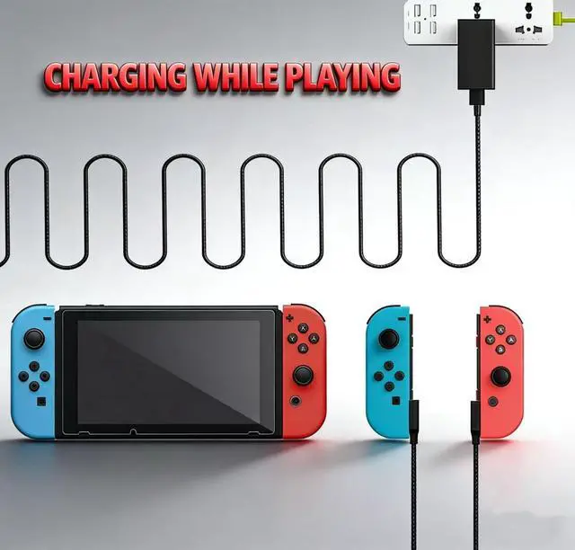 Alt view image 7 of 7 - QXWPBV Joy-Con Controller Charging Cable for Nintendo Switch and Switch OLED, 98.4 in, Black