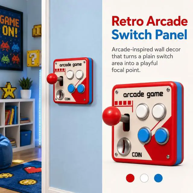 Alt view image 2 of 7 - QXWPBV Retro Arcade Wall Decor Panels, Game Room Wall Accent with Joystick and Buttons, Red Blue, 2 Pack