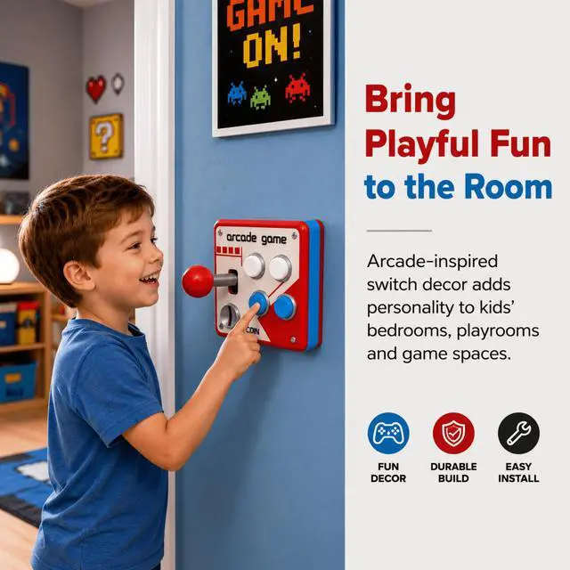 Alt view image 3 of 7 - QXWPBV Retro Arcade Wall Decor Panels, Game Room Wall Accent with Joystick and Buttons, Red Blue, 2 Pack