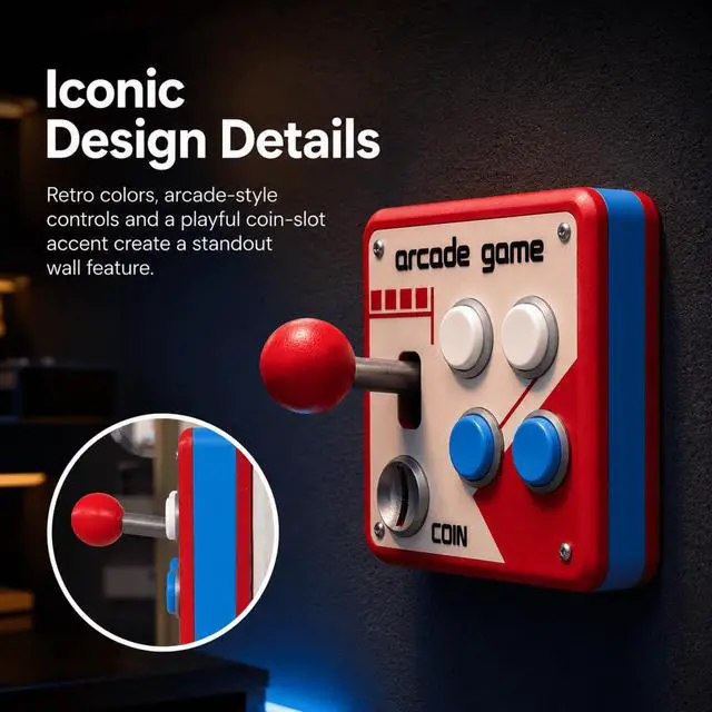 Alt view image 5 of 7 - QXWPBV Retro Arcade Wall Decor Panels, Game Room Wall Accent with Joystick and Buttons, Red Blue, 2 Pack