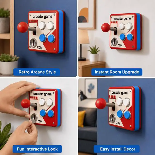 Alt view image 6 of 7 - QXWPBV Retro Arcade Wall Decor Panels, Game Room Wall Accent with Joystick and Buttons, Red Blue, 2 Pack