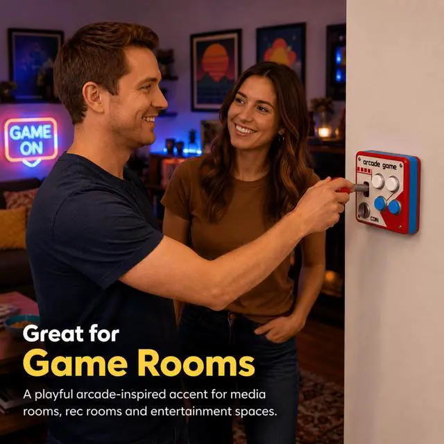Alt view image 7 of 7 - QXWPBV Retro Arcade Wall Decor Panels, Game Room Wall Accent with Joystick and Buttons, Red Blue, 2 Pack