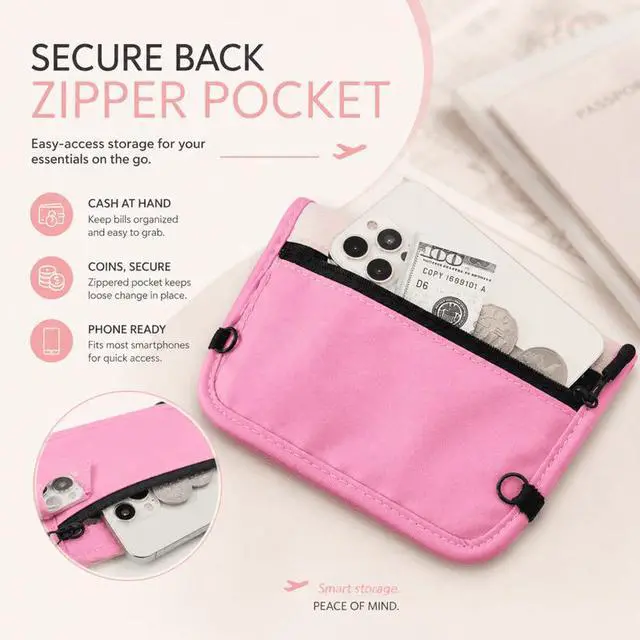 Alt view image 5 of 7 - QXWPBV RFID Blocking Passport Holder with Crossbody Strap, Water-Resistant Travel Wallet Organizer, Pink Girl Pattern