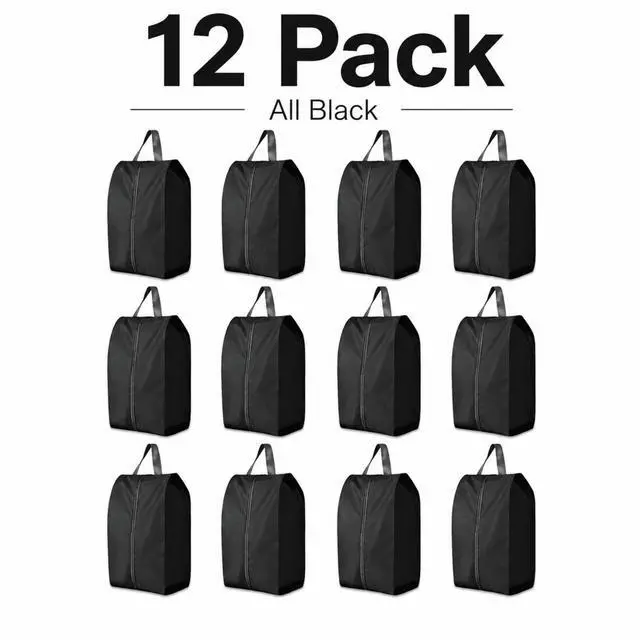 Alt view image 2 of 7 - QXWPBV Travel Shoe Bags, 12 Pack Black Large Shoe Organizer Bags with Zipper and Handle, Water-Resistant Oxford Fabric Shoe Pouches for Travel, Closet, Gym and Storage