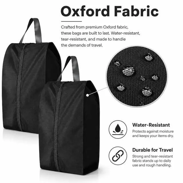 Alt view image 4 of 7 - QXWPBV Travel Shoe Bags, 12 Pack Black Large Shoe Organizer Bags with Zipper and Handle, Water-Resistant Oxford Fabric Shoe Pouches for Travel, Closet, Gym and Storage