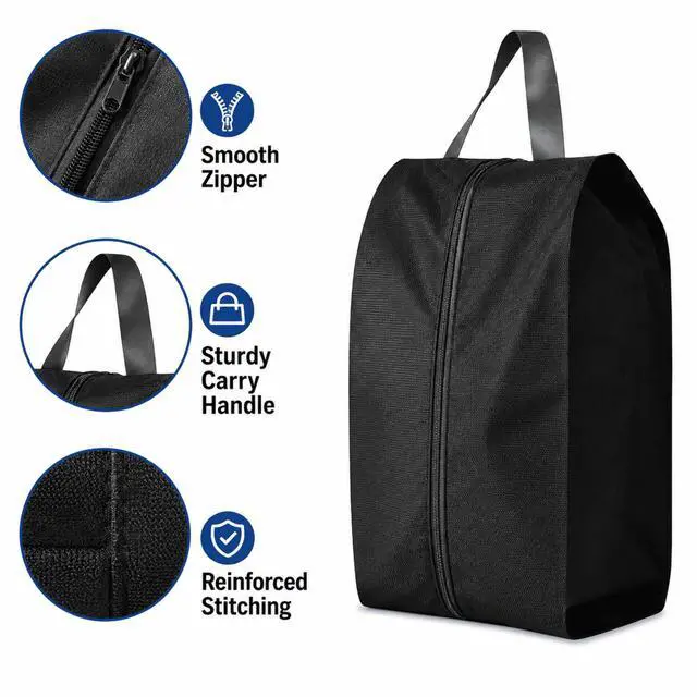 Alt view image 5 of 7 - QXWPBV Travel Shoe Bags, 12 Pack Black Large Shoe Organizer Bags with Zipper and Handle, Water-Resistant Oxford Fabric Shoe Pouches for Travel, Closet, Gym and Storage