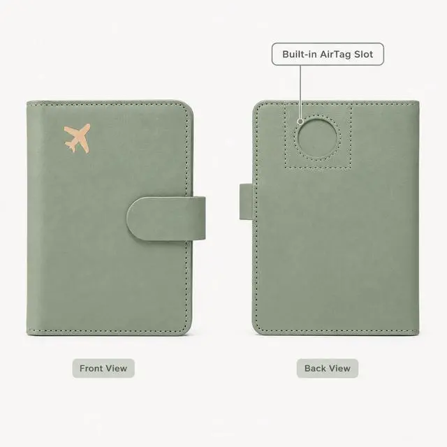 Alt view image 4 of 7 - QXWPBV 6-Piece RFID Blocking Passport Wallet Set with Tracker Slot, Travel Passport Holder, Luggage Tags, RFID Card and Card Sleeves, Sage Green