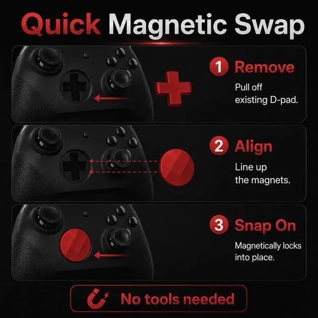 Alt view image 4 of 7 - QXWPBV 2-Pack Magnetic Metal D-Pad Replacement Buttons for Xbox Elite Series 2, Series 2 Core and Xbox One Elite Controllers, Red