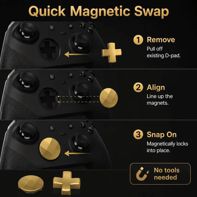 Alt view image 3 of 6 - QXWPBV 2-Pack Magnetic Stainless Steel D-Pad Replacement Buttons for Xbox Elite Series 2, Series 2 Core and Xbox One Elite Controllers, Gold
