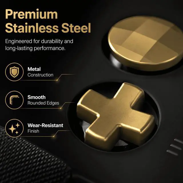 Alt view image 4 of 6 - QXWPBV 2-Pack Magnetic Stainless Steel D-Pad Replacement Buttons for Xbox Elite Series 2, Series 2 Core and Xbox One Elite Controllers, Gold