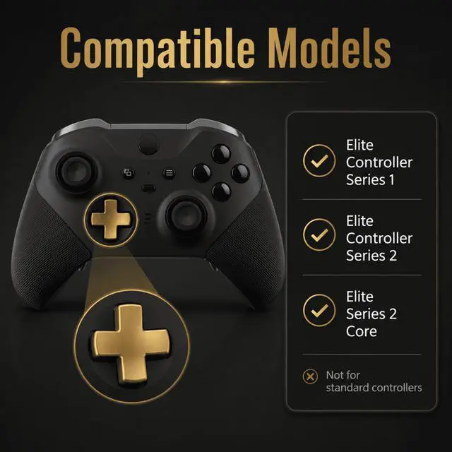 Alt view image 6 of 6 - QXWPBV 2-Pack Magnetic Stainless Steel D-Pad Replacement Buttons for Xbox Elite Series 2, Series 2 Core and Xbox One Elite Controllers, Gold
