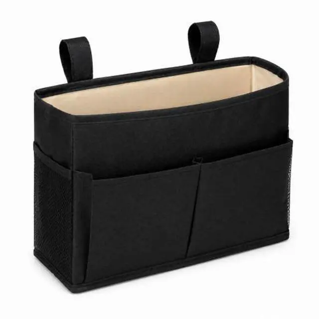 Main image of QXWPBV Bedside Caddy Organizer, Hanging Bedside Storage Bag with Sofa Armrest Pockets for Bed Rail, Bunk Bed, Dorm, Phone, Tablet, Remote and Books, Black