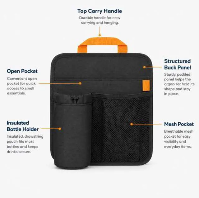 Alt view image 2 of 7 - QXWPBV Camping Chair Cup Holder Organizer, Insulated Bottle Holder and Side Storage Bag with Mesh Pocket and Hook-and-Loop Straps for Beach Chair, Wheelchair and Patio Chair, Black