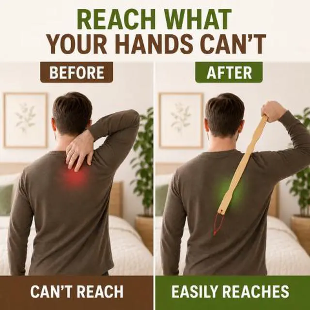 Alt view image 6 of 6 - QXWPBV 4-Pack Bamboo Back Scratchers, 18-Inch Long Handle Wooden Back Scratcher for Itch Relief with Hanging Loops for Adults, Men, Women and Seniors