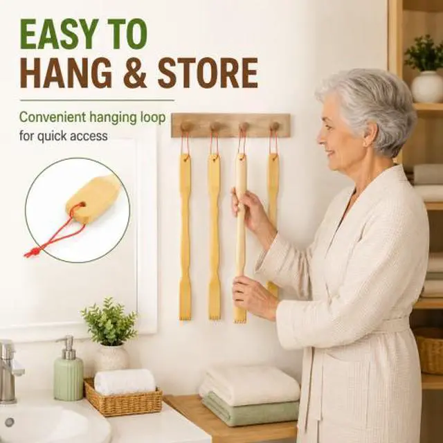 Alt view image 5 of 6 - QXWPBV 4-Pack Bamboo Back Scratchers, 18-Inch Long Handle Wooden Back Scratcher for Itch Relief with Hanging Loops for Adults, Men, Women and Seniors