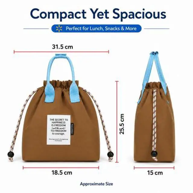 Alt view image 4 of 7 - QXWPBV Insulated Lunch Bag, Drawstring Bento Lunch Tote with Thermal Lining and Inner Mesh Pocket for Work, Office, Picnic and Travel, Brown