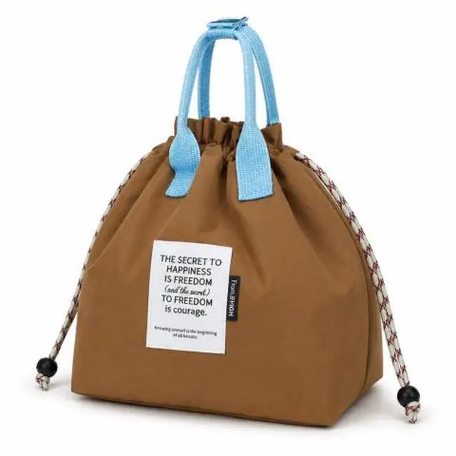 Alt view image 7 of 7 - QXWPBV Insulated Lunch Bag, Drawstring Bento Lunch Tote with Thermal Lining and Inner Mesh Pocket for Work, Office, Picnic and Travel, Brown
