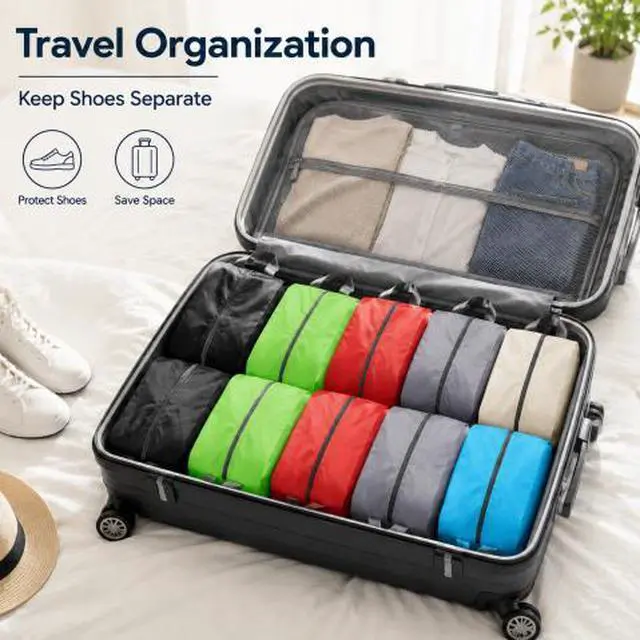 Alt view image 4 of 7 - QXWPBV Travel Shoe Bags, 12 Pack Large Shoe Organizer Bags with Zipper and Handle, Water-Resistant Oxford Fabric Shoe Pouches for Travel, Closet, Gym and Storage, Assorted Colors