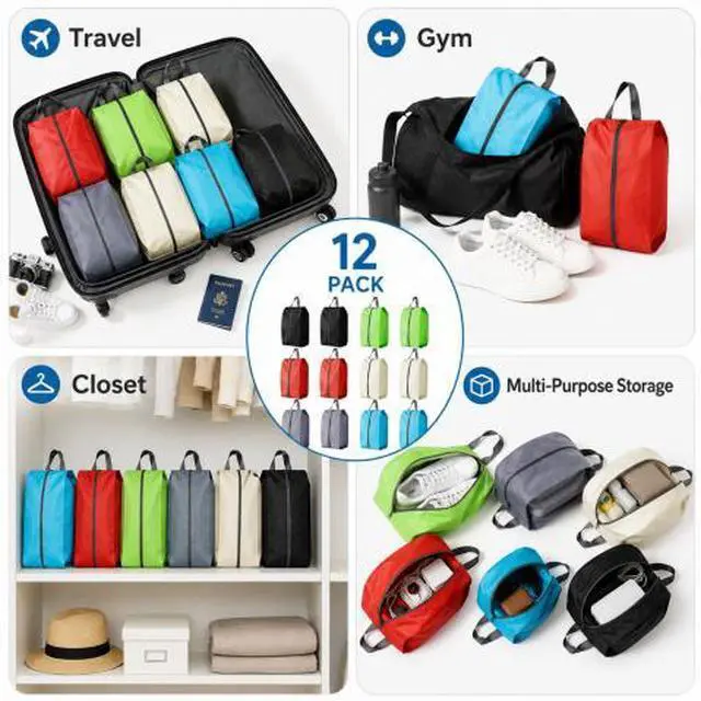 Alt view image 6 of 7 - QXWPBV Travel Shoe Bags, 12 Pack Large Shoe Organizer Bags with Zipper and Handle, Water-Resistant Oxford Fabric Shoe Pouches for Travel, Closet, Gym and Storage, Assorted Colors