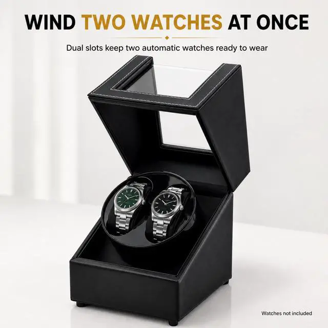 Alt view image 2 of 7 - QXWPBV Black PU Leather Watch Winder for Automatic Watches, 2-Watch Capacity