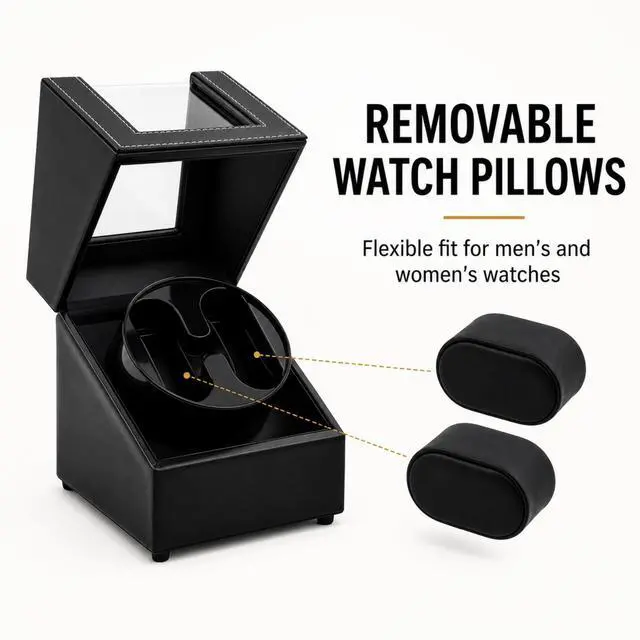 Alt view image 3 of 7 - QXWPBV Black PU Leather Watch Winder for Automatic Watches, 2-Watch Capacity