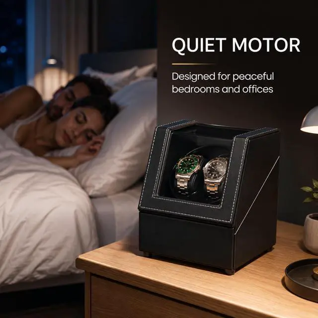 Alt view image 4 of 7 - QXWPBV Black PU Leather Watch Winder for Automatic Watches, 2-Watch Capacity