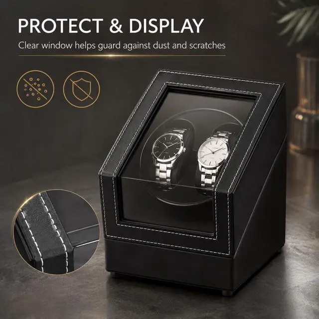 Alt view image 6 of 7 - QXWPBV Black PU Leather Watch Winder for Automatic Watches, 2-Watch Capacity