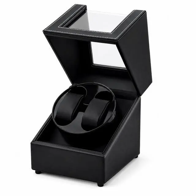 Main image of QXWPBV Black PU Leather Watch Winder for Automatic Watches, 2-Watch Capacity