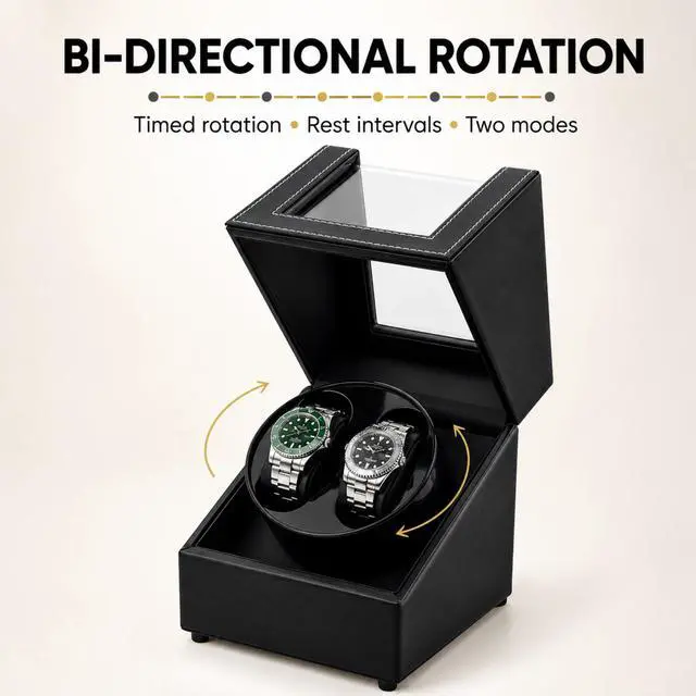 Alt view image 5 of 7 - QXWPBV Black PU Leather Watch Winder for Automatic Watches, 2-Watch Capacity