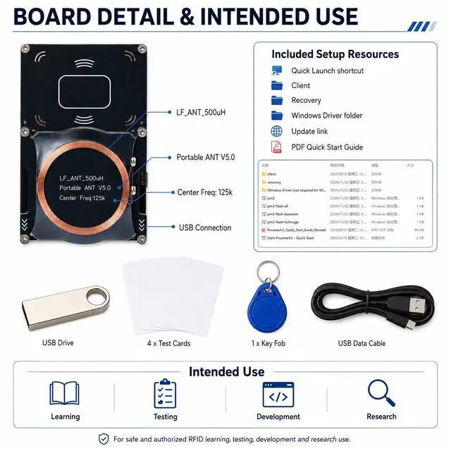 Alt view image 7 of 7 - QXWPBV Proxmark3 Easy V5.0 RFID Reader Writer Kit 125kHz/13.56MHz with Quick Start USB