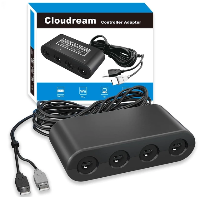 Main image of QXWPBV GameCube Controller Adapter for Nintendo Switch, Wii U and PC, 4-Port Wired Controller Converter with Dual USB-A Connectors, Black