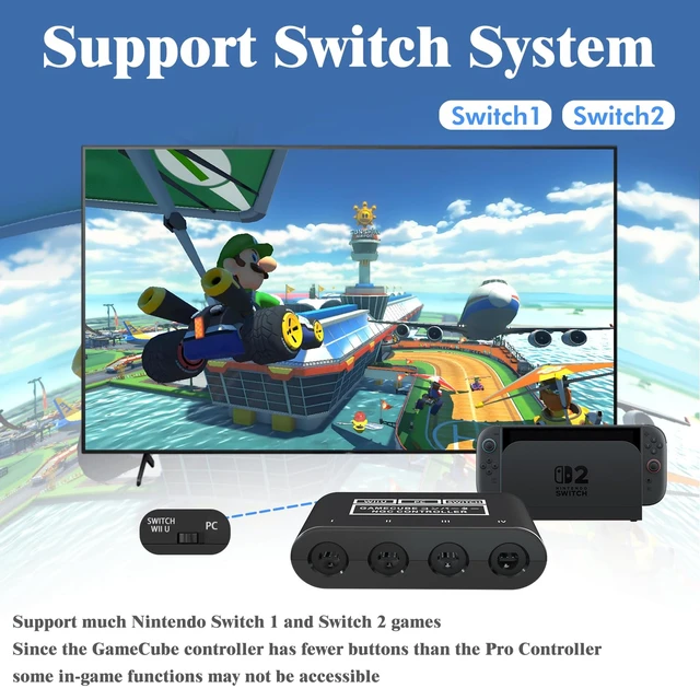 Alt view image 2 of 6 - QXWPBV GameCube Controller Adapter for Nintendo Switch, Wii U and PC, 4-Port Wired Controller Converter with Dual USB-A Connectors, Black