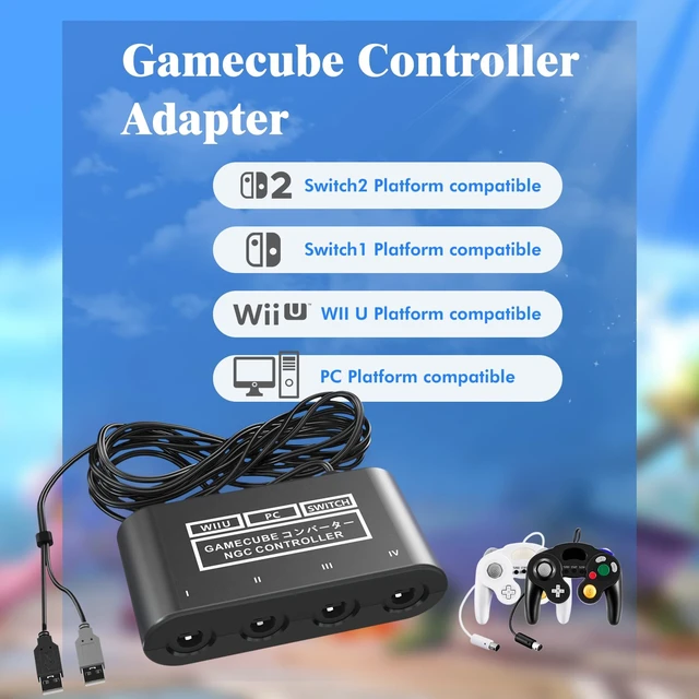 Alt view image 5 of 6 - QXWPBV GameCube Controller Adapter for Nintendo Switch, Wii U and PC, 4-Port Wired Controller Converter with Dual USB-A Connectors, Black