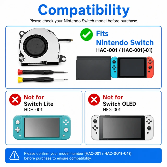 Alt view image 3 of 7 - QXWPBV Internal Cooling Fan Replacement for Nintendo Switch HAC-001 HAC-001(-01), 4-Piece Repair Kit with Tools
