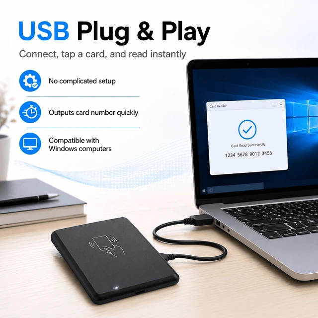 Alt view image 3 of 7 - QXWPBV Dual Frequency USB RFID Card Reader, 125kHz ID & 13.56MHz IC Card Reader, Plug and Play Read-Only Card Number Reader for PC, Black