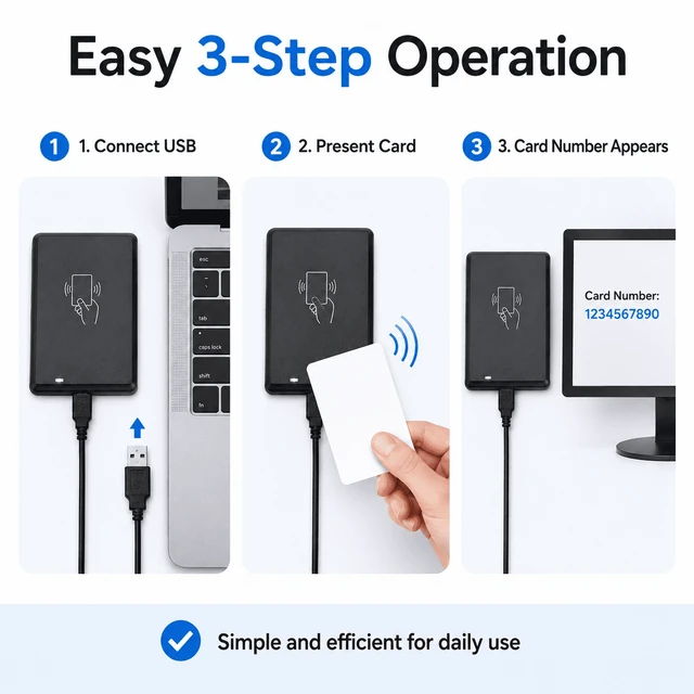 Alt view image 5 of 7 - QXWPBV Dual Frequency USB RFID Card Reader, 125kHz ID & 13.56MHz IC Card Reader, Plug and Play Read-Only Card Number Reader for PC, Black