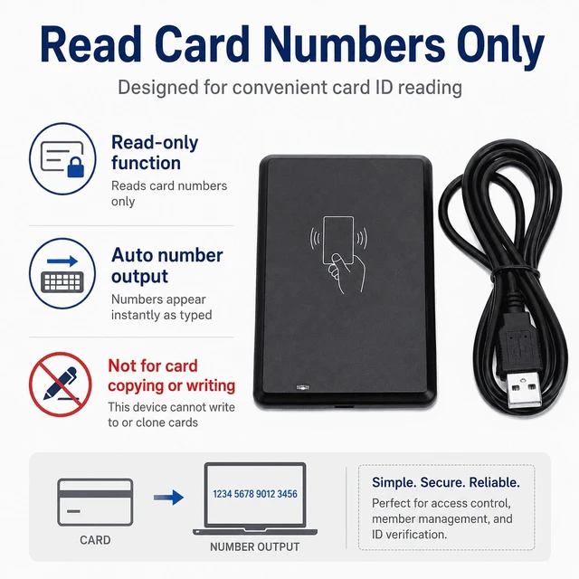 Alt view image 6 of 7 - QXWPBV Dual Frequency USB RFID Card Reader, 125kHz ID & 13.56MHz IC Card Reader, Plug and Play Read-Only Card Number Reader for PC, Black