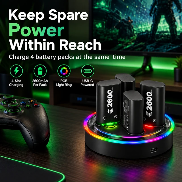 Alt view image 2 of 7 - QXWPBV Rechargeable Battery Packs for Xbox Controllers, 4-Pack with Charger