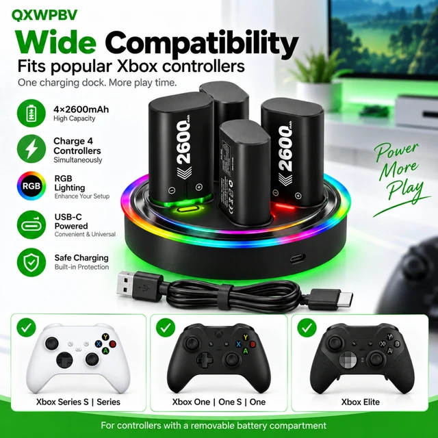 Alt view image 5 of 7 - QXWPBV Rechargeable Battery Packs for Xbox Controllers, 4-Pack with Charger