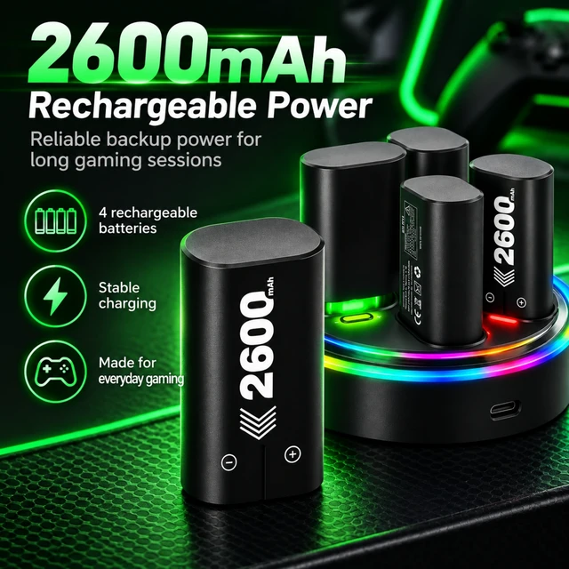 Alt view image 3 of 7 - QXWPBV Rechargeable Battery Packs for Xbox Controllers, 4-Pack with Charger