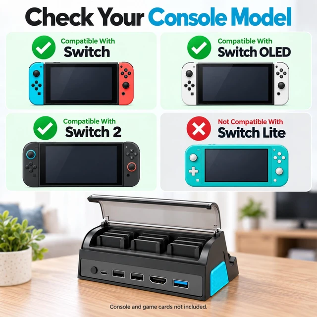 Alt view image 4 of 7 - QXWPBV Switch 2 Dock for Nintendo Switch/OLED, 4K HDMI, 9-Card Storage