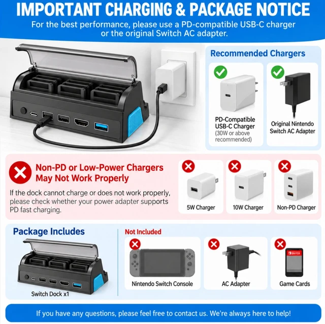 Alt view image 7 of 7 - QXWPBV Switch 2 Dock for Nintendo Switch/OLED, 4K HDMI, 9-Card Storage