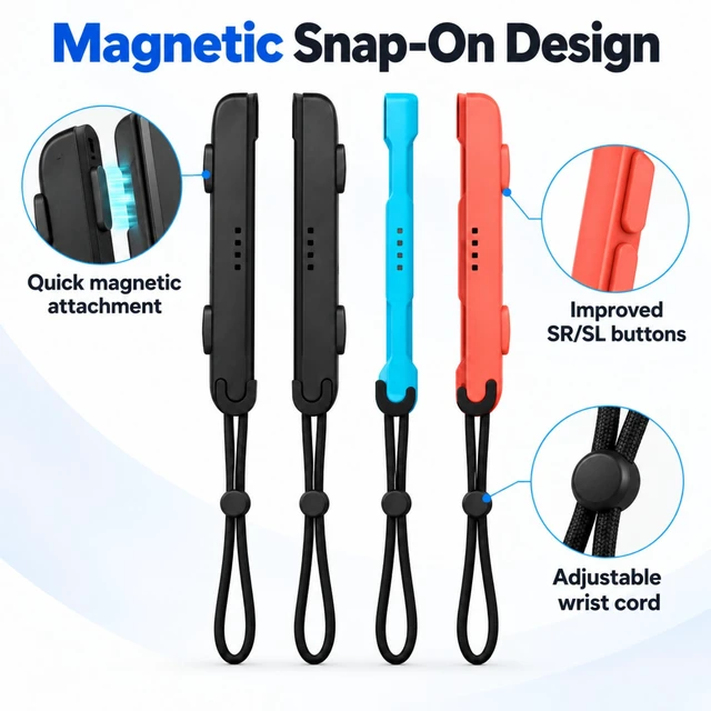 Alt view image 3 of 7 - QXWPBV 4-Pack Magnetic Wrist Straps for Switch 2 Joy-Con 2, SL/SR Buttons, Mouse Mode
